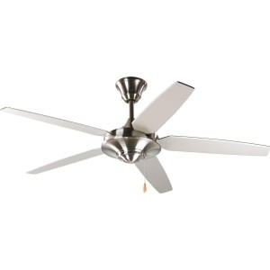 silver ceiling fan against white background