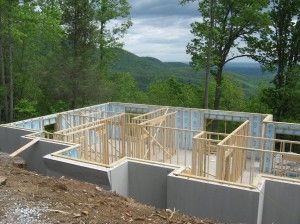 view over aa framed in basement towards mountains, no house built (yet)